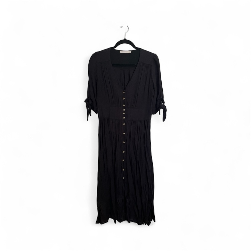 Ellison Black Midi Dress with Button Detail